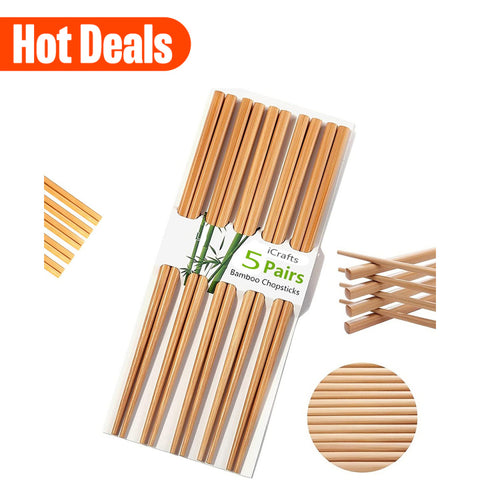 5-Pair Set Natural Bamboo Reusable Chopsticks 5-Pair Set Natural Bamboo Reusable Chopsticks