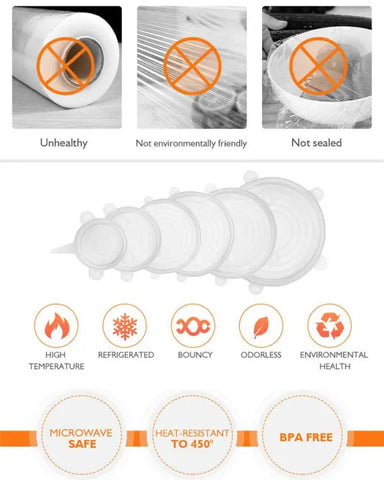 6 Pcs Food Silicone Lids Cover Universal Silicone Lids For Cookware Bowls Pots 6 Pcs Food Silicone Lids Cover Universal Silicone Lids For Cookware Bowls Pots