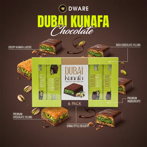 Dubai Kunafa Chocolate with Pistachio - 6-Pack Premium Gift Box