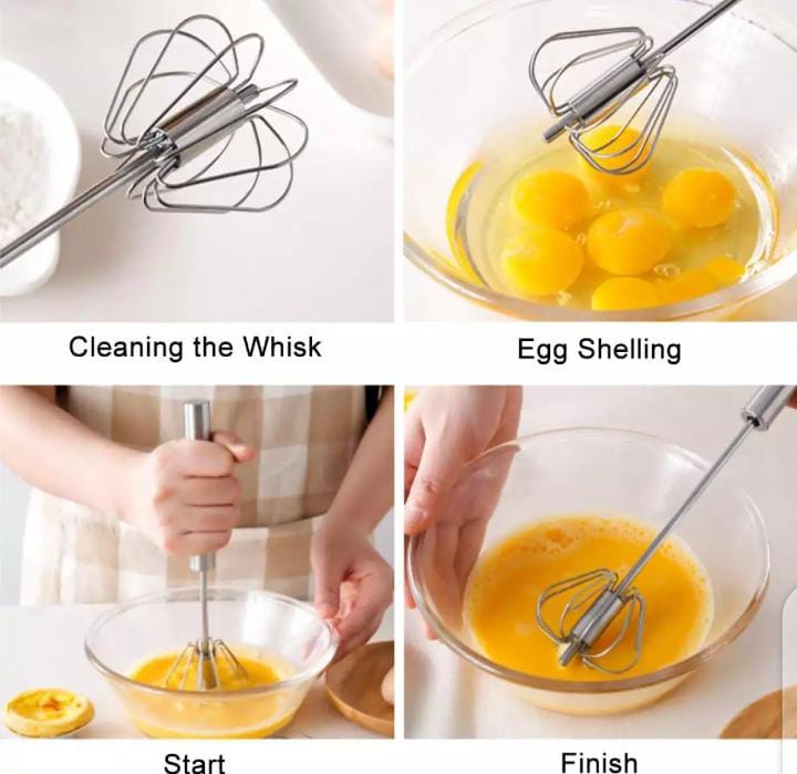 6pcs Stainless Steel Manual Egg Beater, Hand Push Whisk Blender