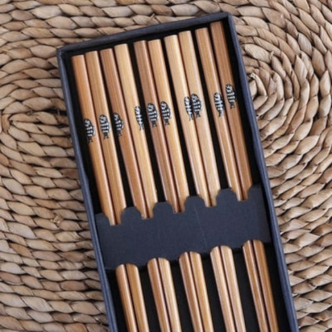 5-Pair Set Natural Bamboo Reusable Chopsticks