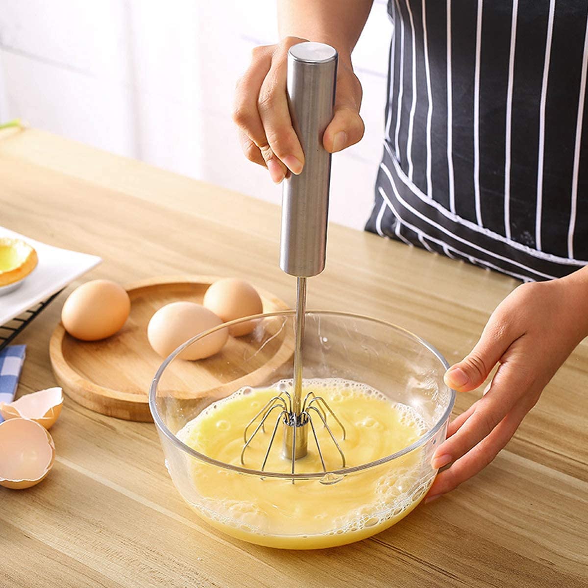 10/12/14 Inch Semi-automatic Egg Beater Stainless Steel Egg Whisk Manual  Hand Mixer Self Turning Egg Stirrer Kitchen Accessories Egg Tools